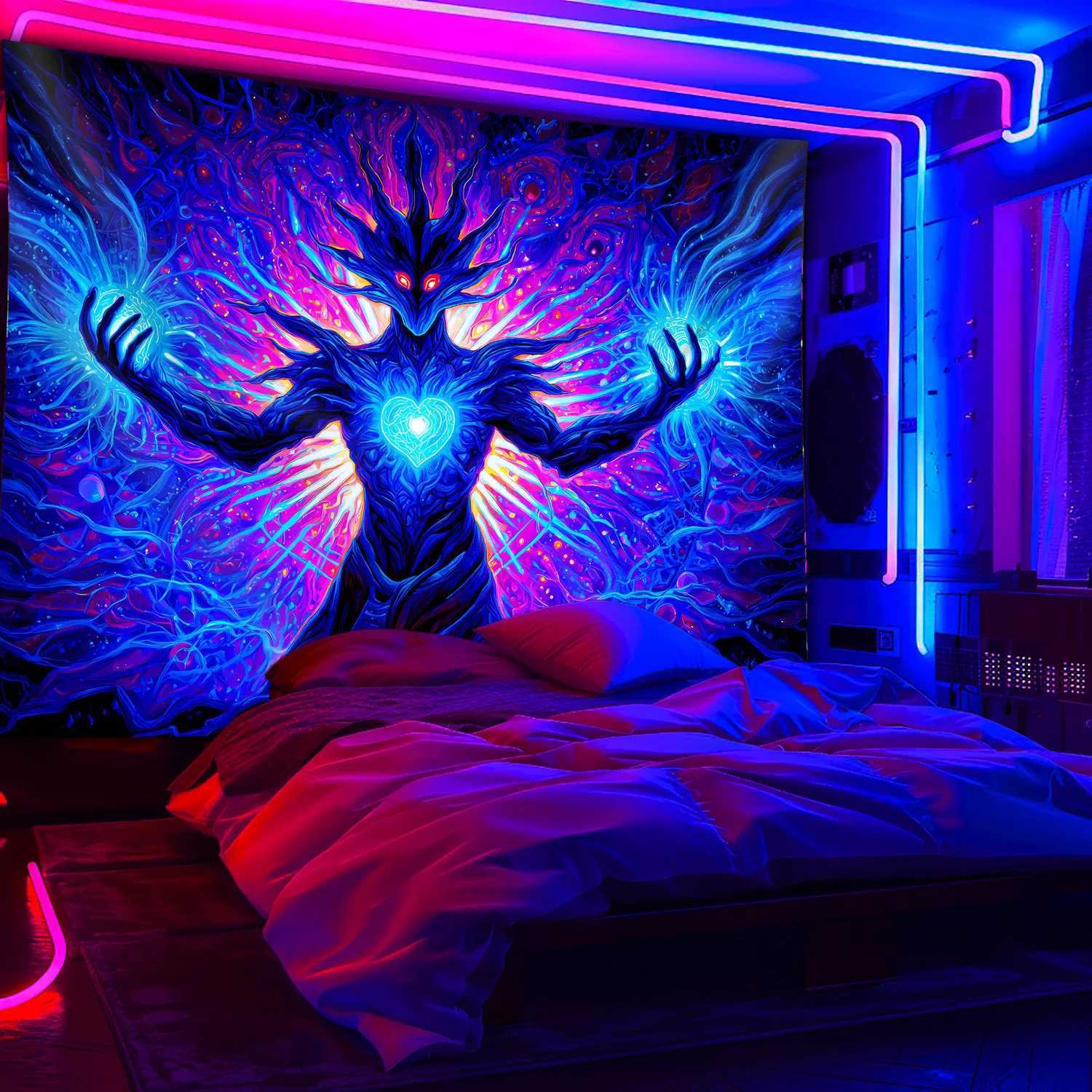 VIKAMA Fantasy Heartlight Creature Tapestry Red Eyes Blue Heart Mysterious Living Room Decor Theme Feature Wall Room AccentM251125