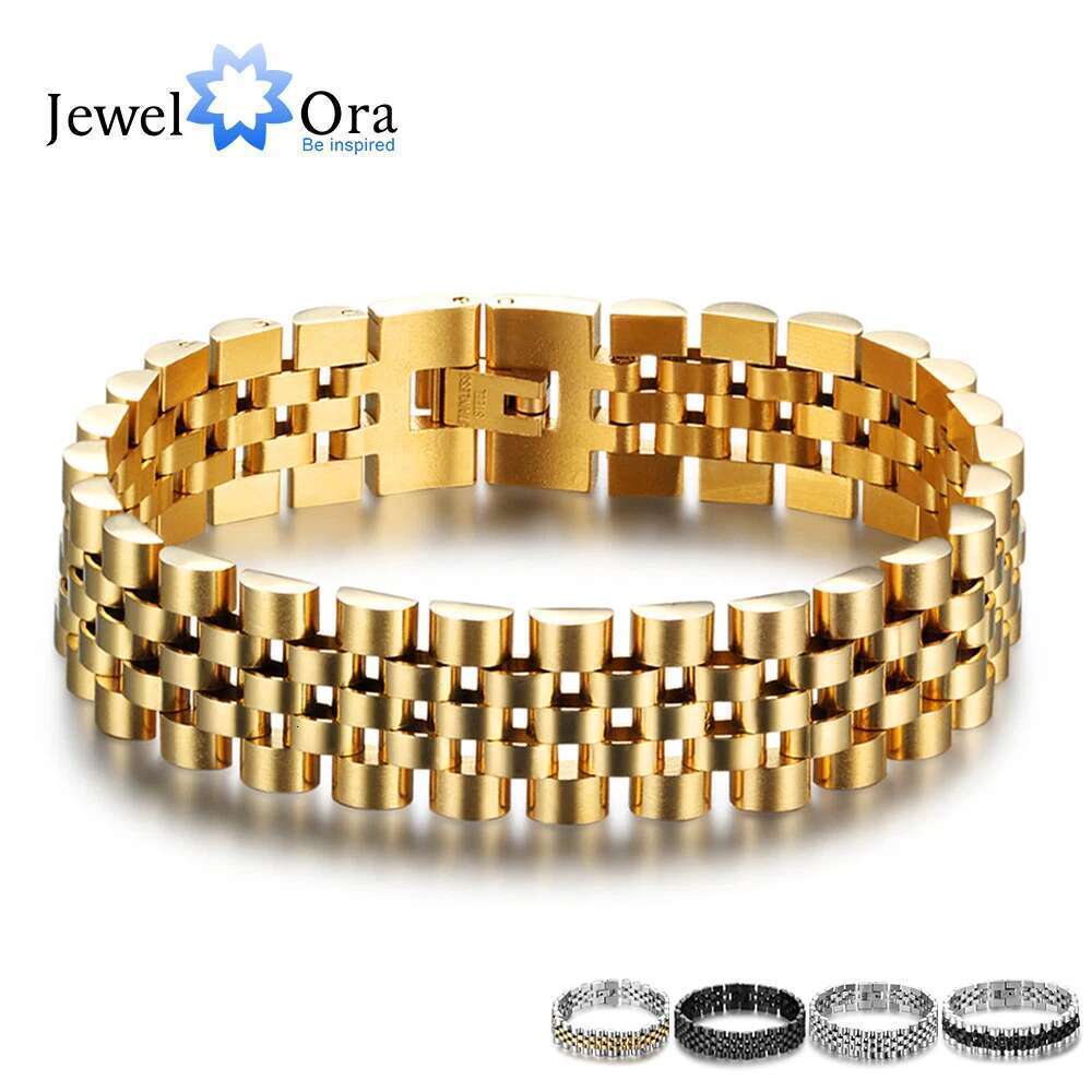 Gold Color Stainless Steel Bracelet 200mm Wristband Men Jewelry Bracelets Bangles Gift for Him (JewelOra BA101608)