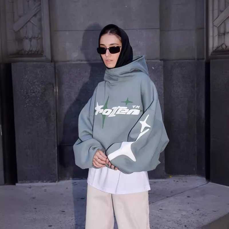 Hip Hop Street Couple Sweatshirt foam Print Hoodie Loose Casual Hoodie Tide Mens Wear M250425