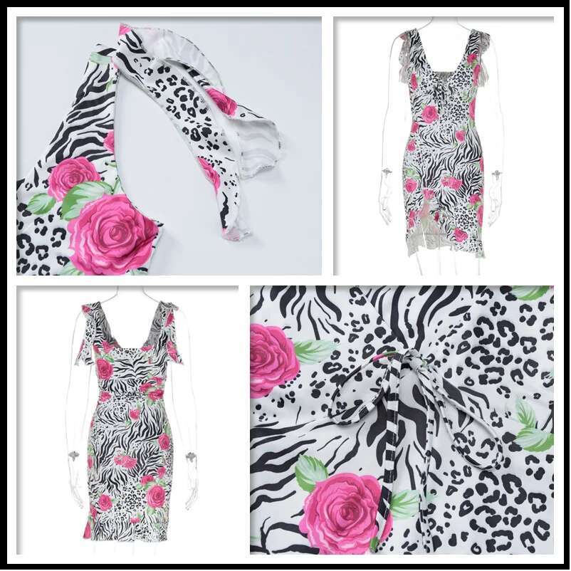 Dongdumaoyi Townlike Print Slim Bodycon Dress Women Spaghetti Strap Mini Summer V Neck Backless Nightclub Sexy Party Dresses