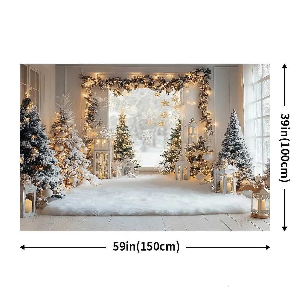 Snowy Christmas Window Tapestry Twinkling Lantern Arch Design Wall Art for Holiday Party and Festive Home DecorM251125