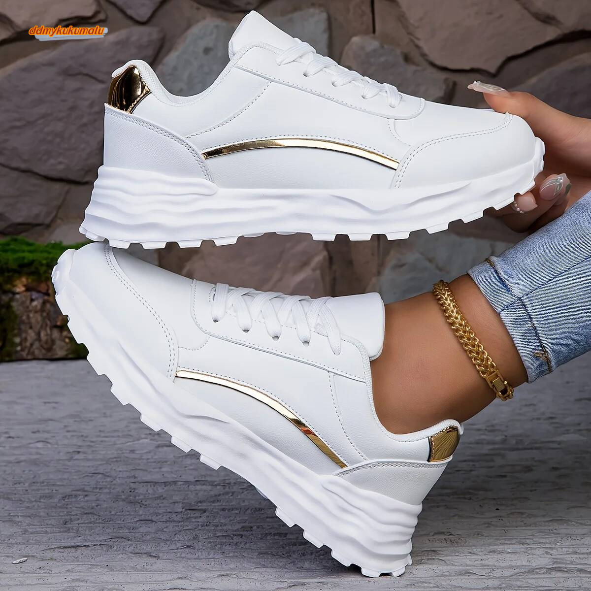 Women's Solid Color Casual Sneaker, Lace-up Lightweight Soft Sole Walking Shoes, Low-Top Comfortable Training Shoes ddmykukumalu