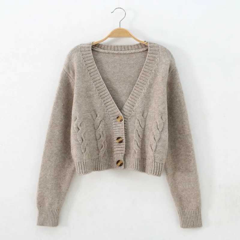 Short style high-waisted slim plastic sweater women 2023 spring new single-breasted knitted cardigan twist small jacketT251125