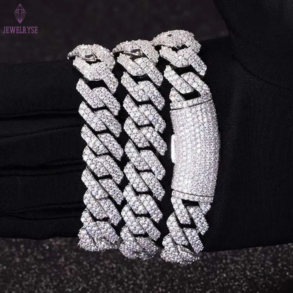 Hip Hop Jewelry 2rows 15mm Wide S Sier VVS Moissanite Iced Out Dia Cuban k Bracelet