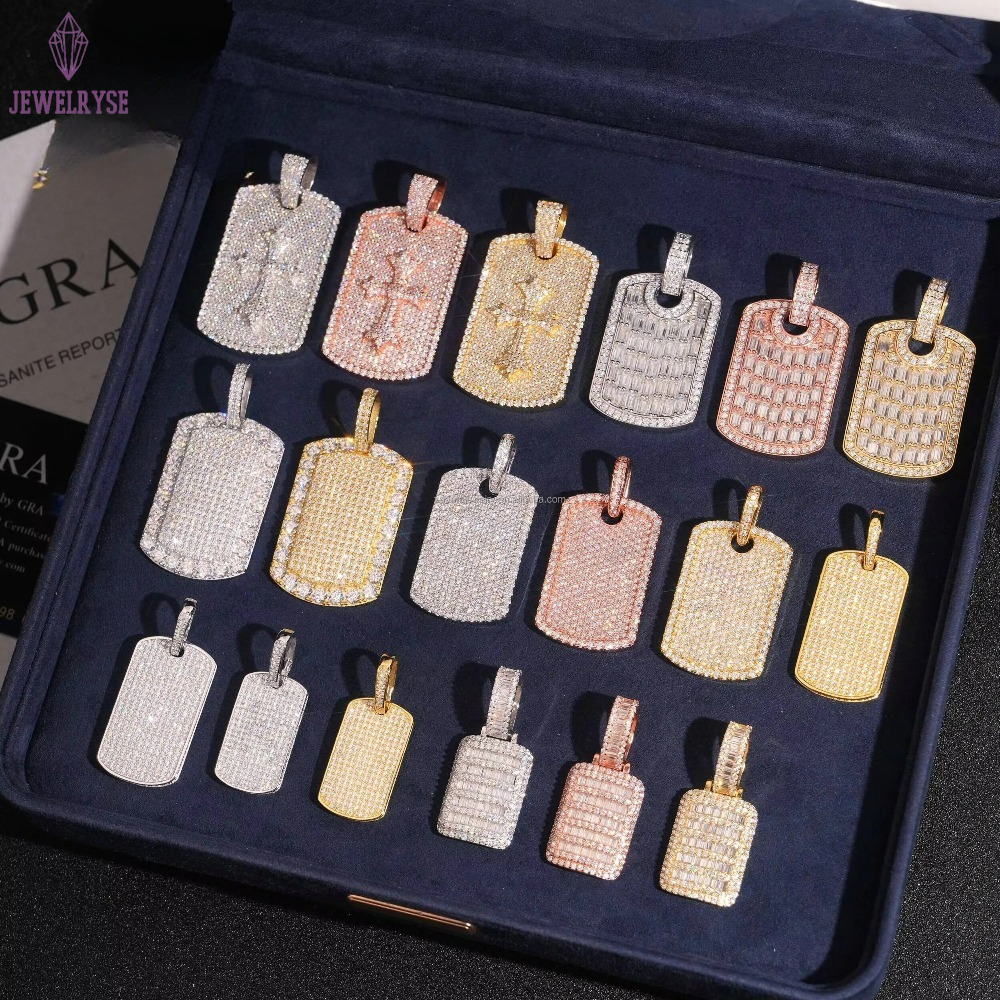 Lowest Factory Price Retail GRA Certificate Fully Iced Out Hip Hop Jewelry 925 Silver Moissanite Diamond Dog Tag Pendant Set