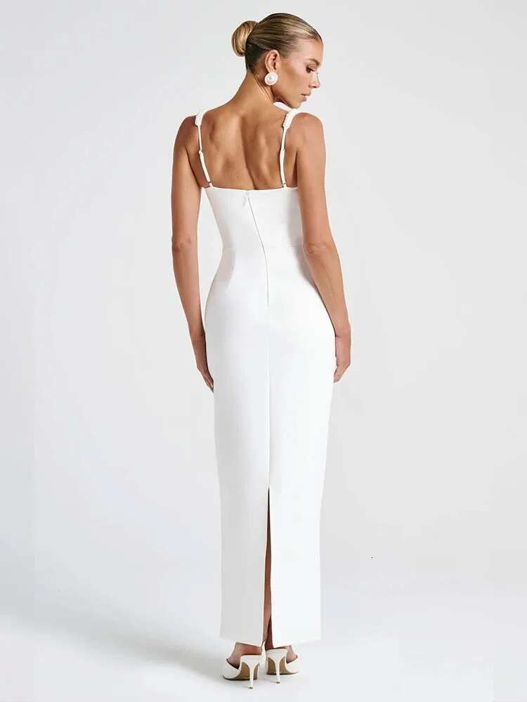 Dongdumaoyi Townlike Pearl Backless Sexy Party Dress Women Spaghetti Strap Spring Summer Slim Bodycon Maxi Long Dresses