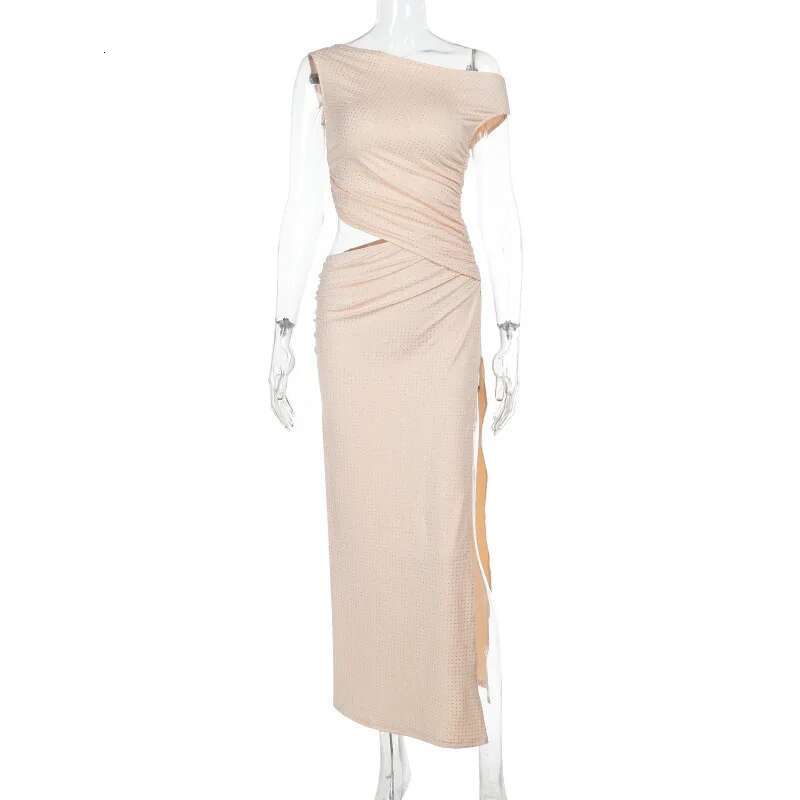 Dongdumaoyi Townlike Hot Diamonds Sexy Party Dress Women One Shoulder Spring Summer High Split Slim Bodycon Maxi Long Dresses
