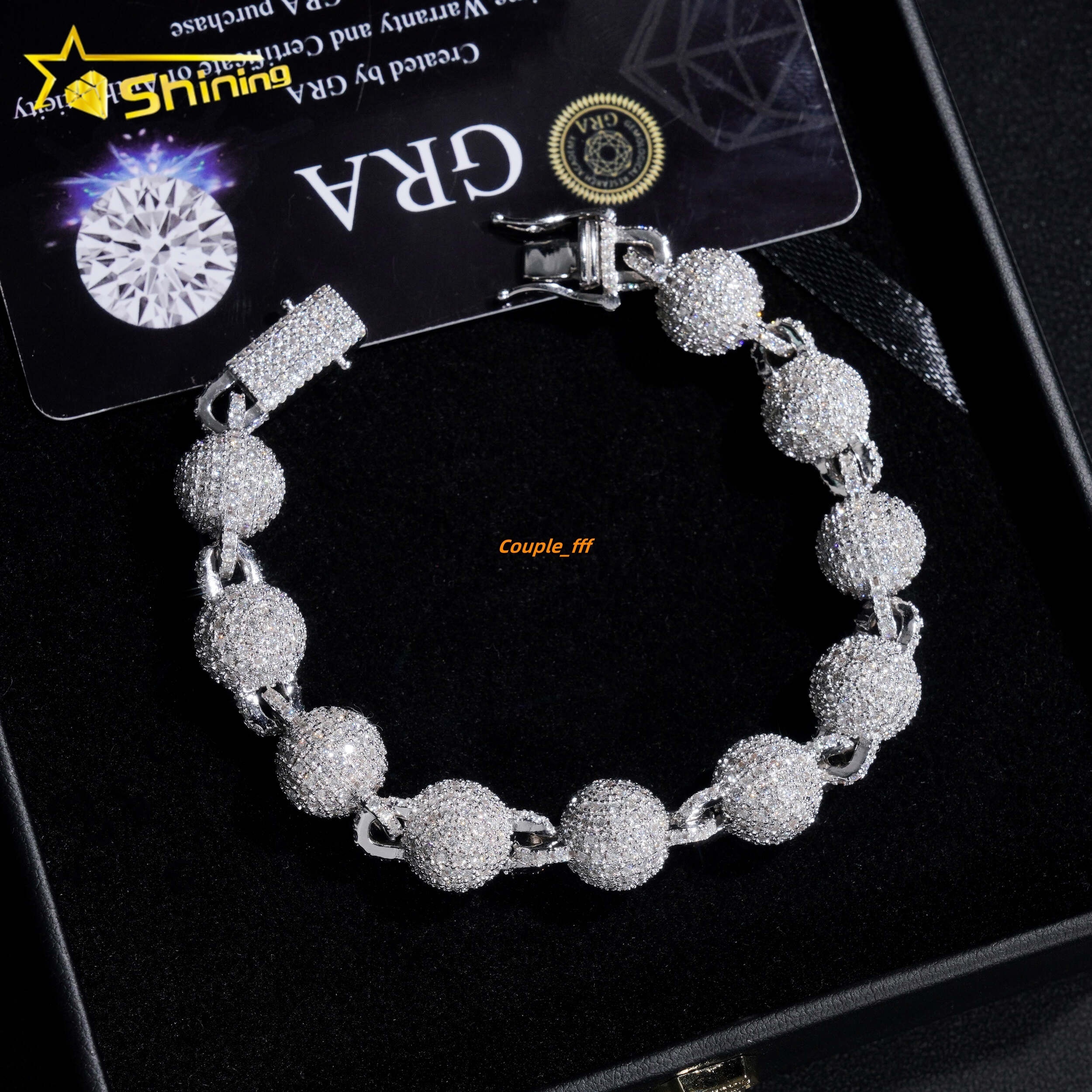 Hip Hop Jewelry 925 Silver Fashion 10MM Iced Out Diamond Moissanite Bead Ball Bracelet