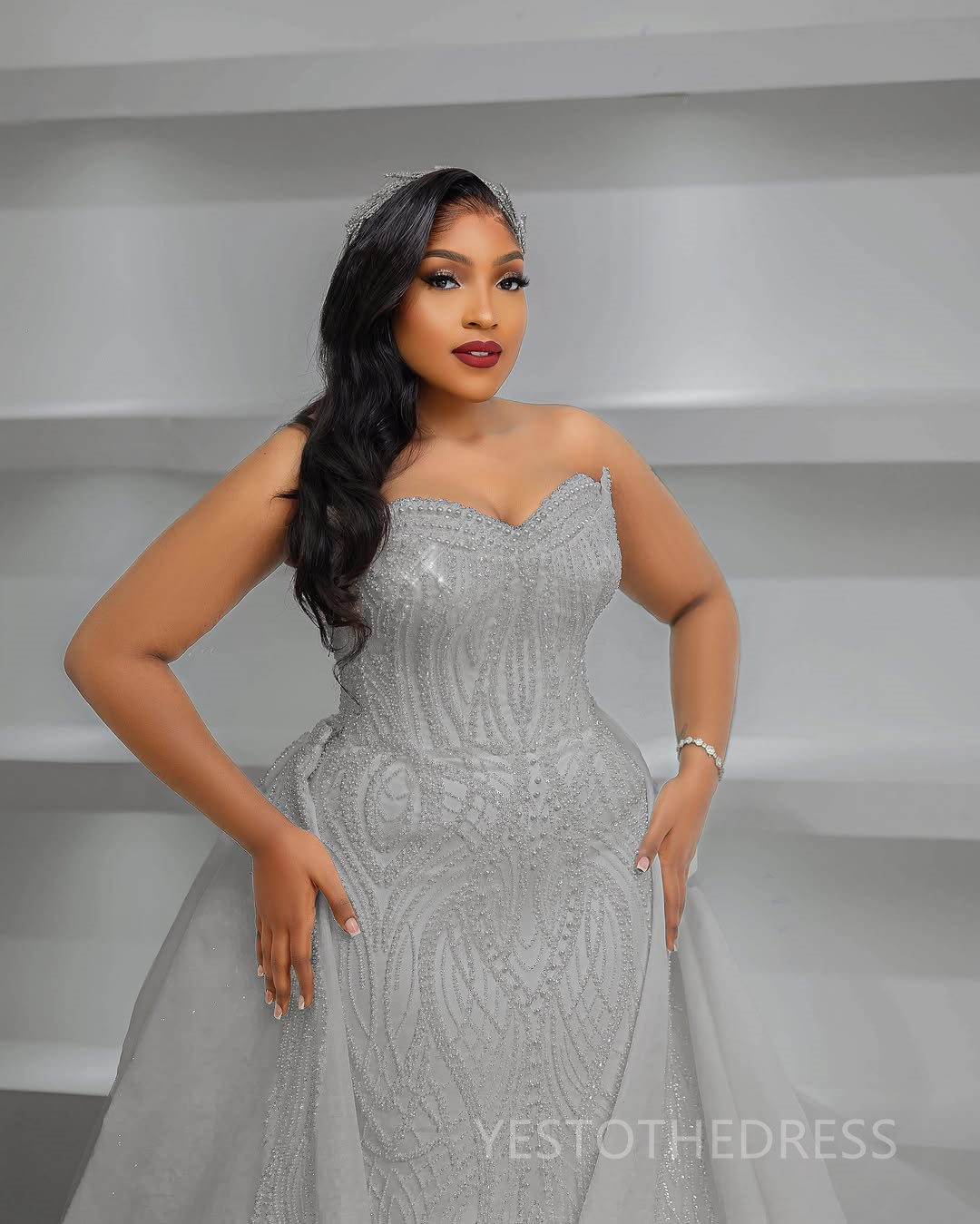 2024 Plus Size African Mermaid Wedding Dress Bridal Gowns For Bride Illusion Detachable Train Sweetheart Beaded Lace Rhinestones Wedding Gowns For Bla