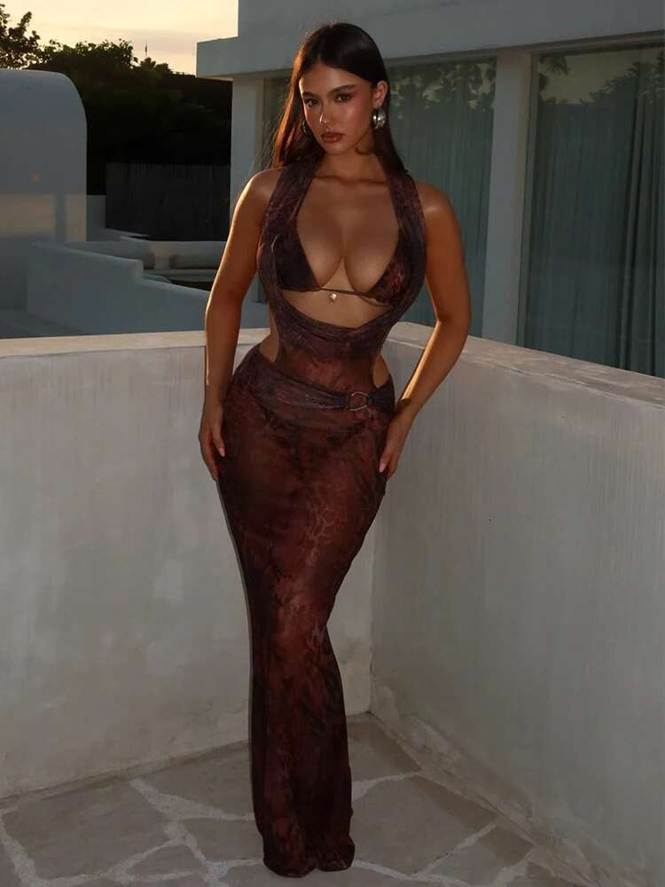 Dongdumaoyi Townlike Print Slim Bodycon Dress Women Spring Summer Maxi Long Backless Niughtclub Sexy Party Dresses With Bra