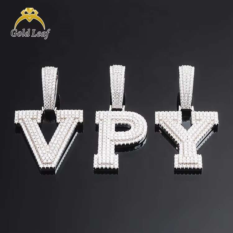 Custom Initial Letter Pendant VVS Moissanite Diamond 925 Sterling Silver Gold Plated Hiphop Jewelry Cuban Chain Men