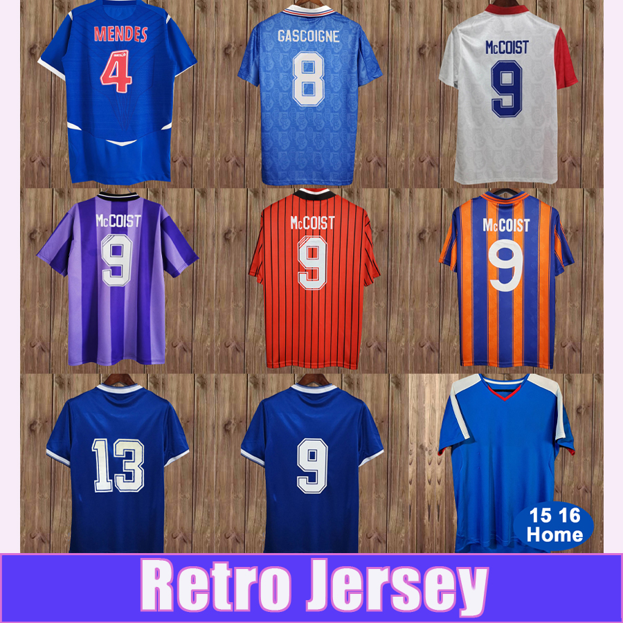 94 95 96 97 MCCOIST RETRO Mens Soccer Jerseys GASCOIGNE 1985 1987 Home Blue Away White 3rd Purple Football Shirt Vintage Adult Uniforms