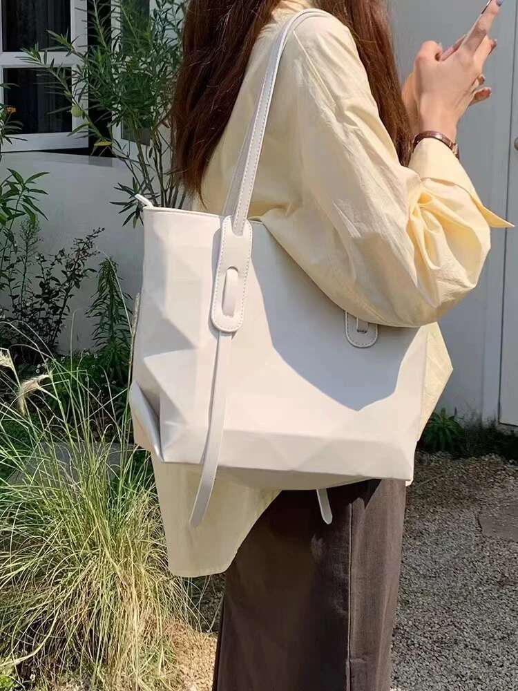 Geometric Design Black Silicon Tote For Women, Large Capacity Shoulder Bag Track Series Bao Bolsos Mujer