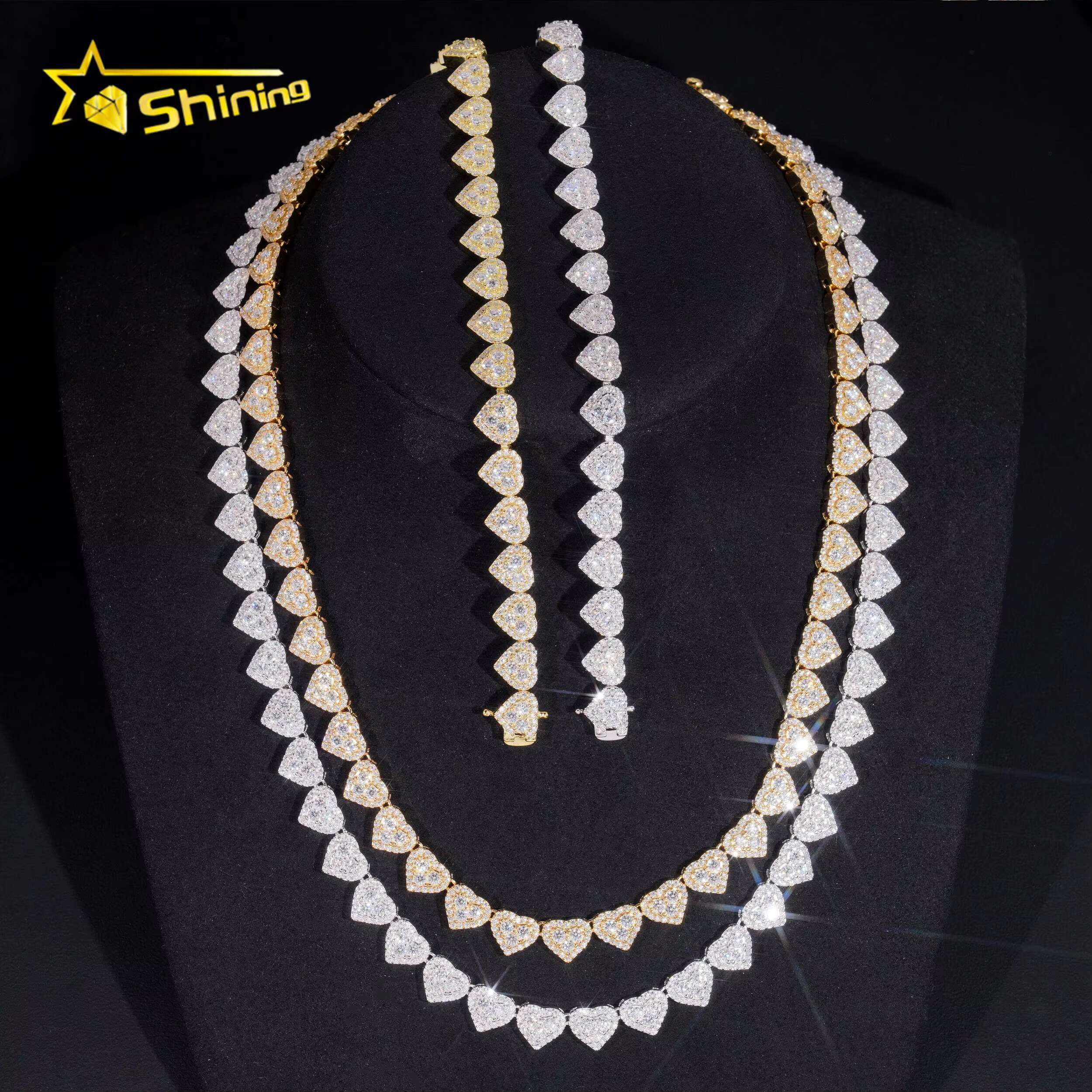Fast Delivery Heart Design 925 Sterling Silver Pass Diamond Tester GRA Certified VVS Moissanite Heart Cluster Bracelet Chain