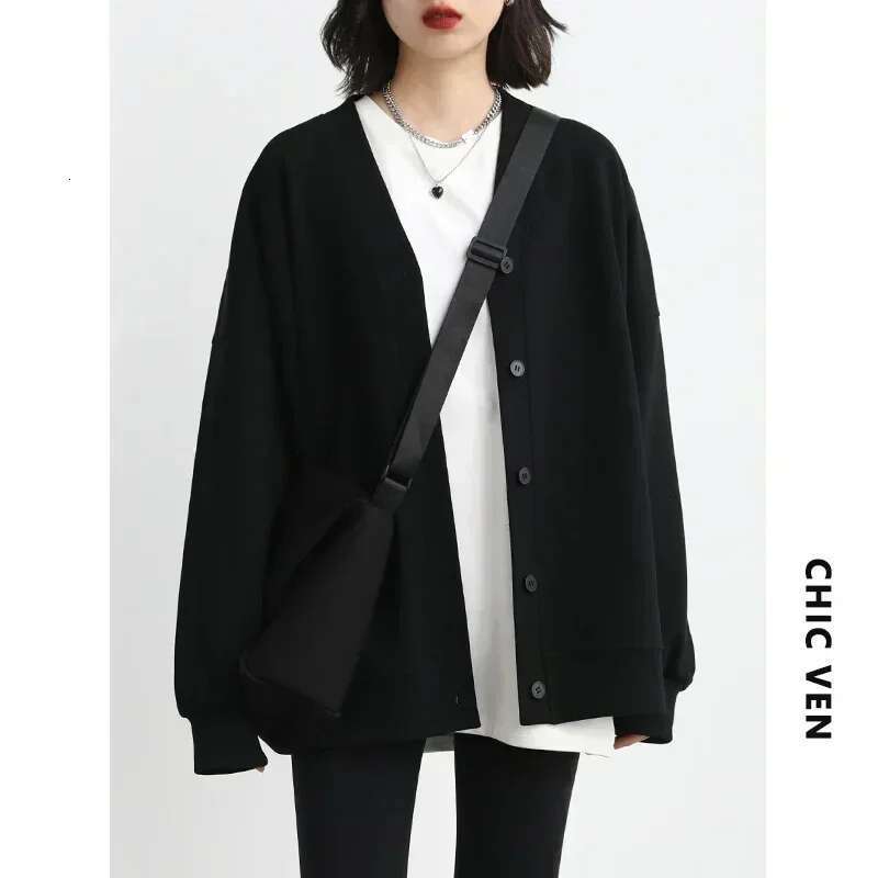 CHIC VEN Korean Autumn Winter Women's Sports Coat Casual Loose V-Neck Sweatshirt For Women Thick Warm Tops Office Lady Female