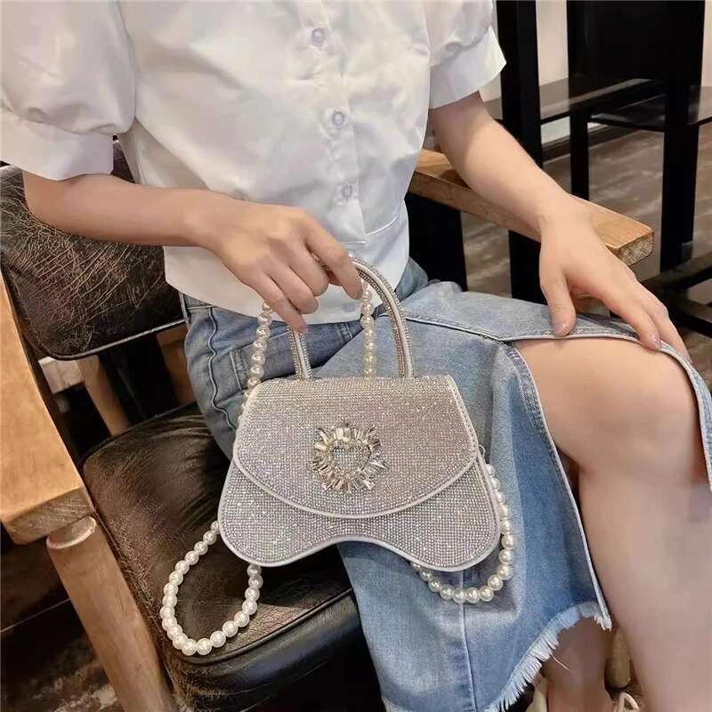 Spring and summer new rhinestone full of tassel handbag banquet dress one-shoulder cross-body pearl chain women's bag