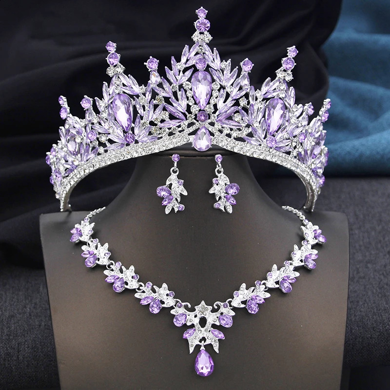 Royal Queen 3 Pcs Tiaras and necklace earrings for Bridal Jewelry Sets Women Brides Wedding Crown Prom Birthday Accessories 250417