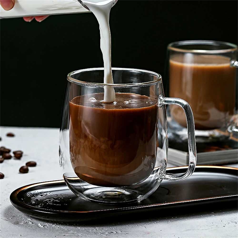 1pc Double Wall Glass Coffee Cup with Handle Insulated Glass Espresso Cups For Cold/Hot Drink Americano/Lattes/Tea/Juice/Milk Y251125