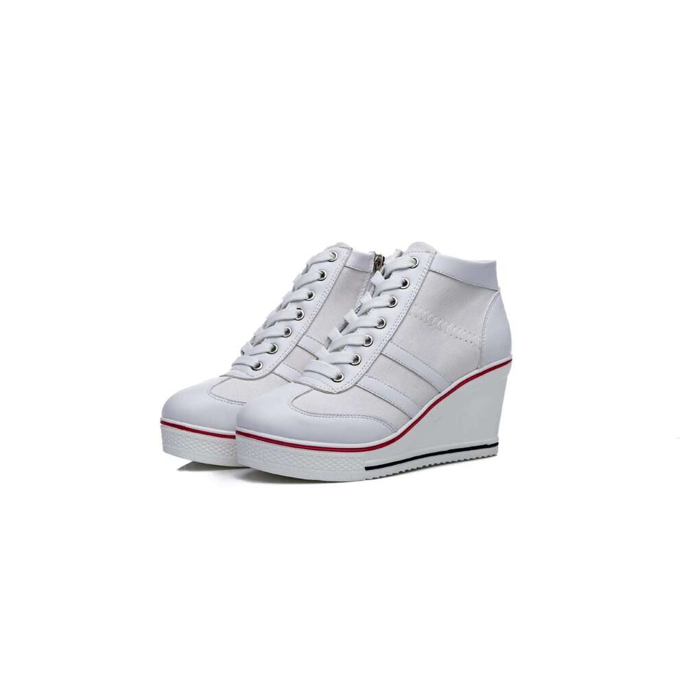 Spring and autumn new side link lace-up muffin wedge ed canvas heightened high heel casual large size women's shoes