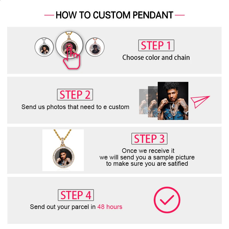 Custom Po Pendant Necklace Personality Mens Hip Hop Jewelry With 4mm Tennis Chain Cubic Zircon Gold Silver 585 Rose Gold 250425