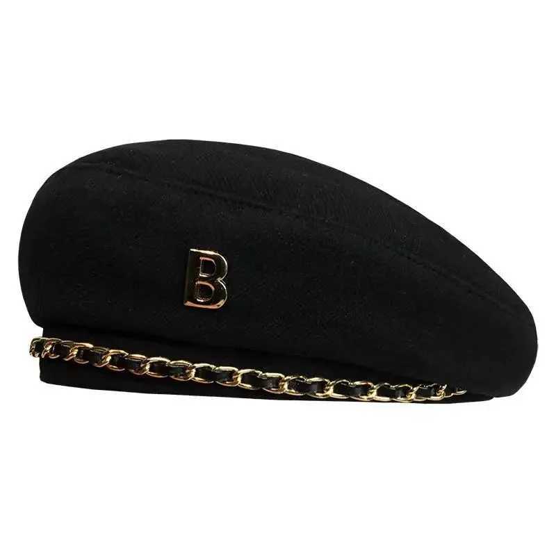 Chain Beret Hat For Women Cap Winter Retro Brown Black Artist Flat Fashion Lady Girls Vintage Cap Star Style J251125