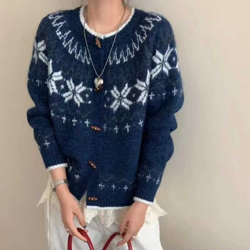 Korean New Elegant Retro Jacquard O Neck Long Sleeved Womens Sweater Spring Autumn Fashion Casual Versatile Knitted Cardigan 12T251125