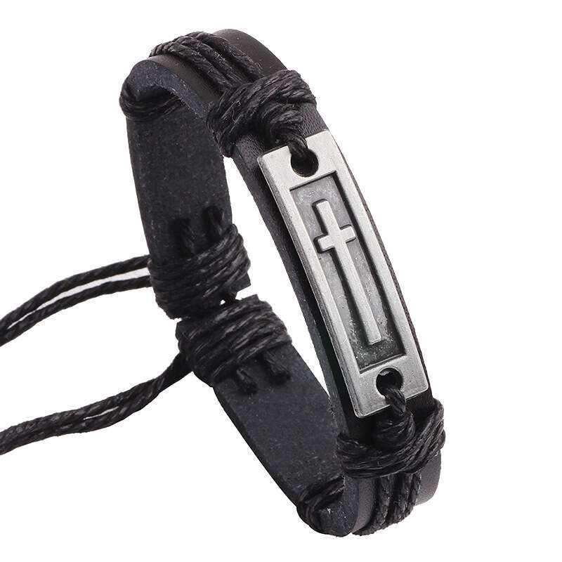 Style Metal Alloy Cowhide Cross Realizes Meaning of Simplicity Jewelry Genuine Leather Bracelet for Men