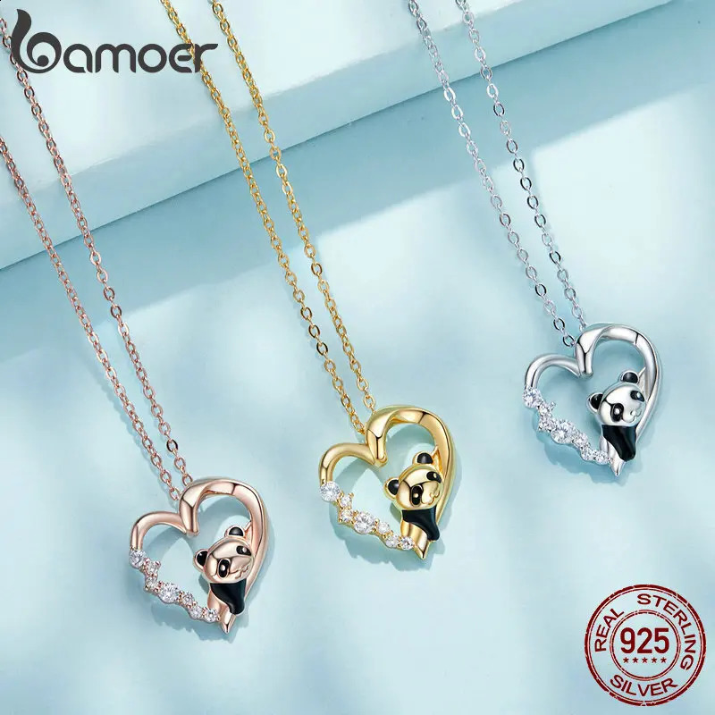 925 sterling silver panda crystal necklace enamel cute animal charm chain female gift 17.71 inches SCN453 250408CJ