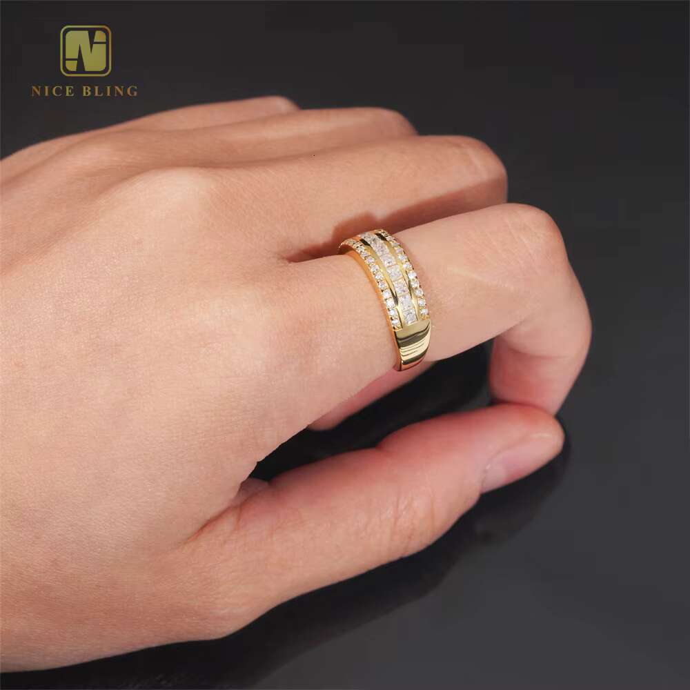 Wholesale Price Hip Hop Princess Square Half Set Stone Rings 925 Silver Iced Out Moissanite Diamond Ring for Men