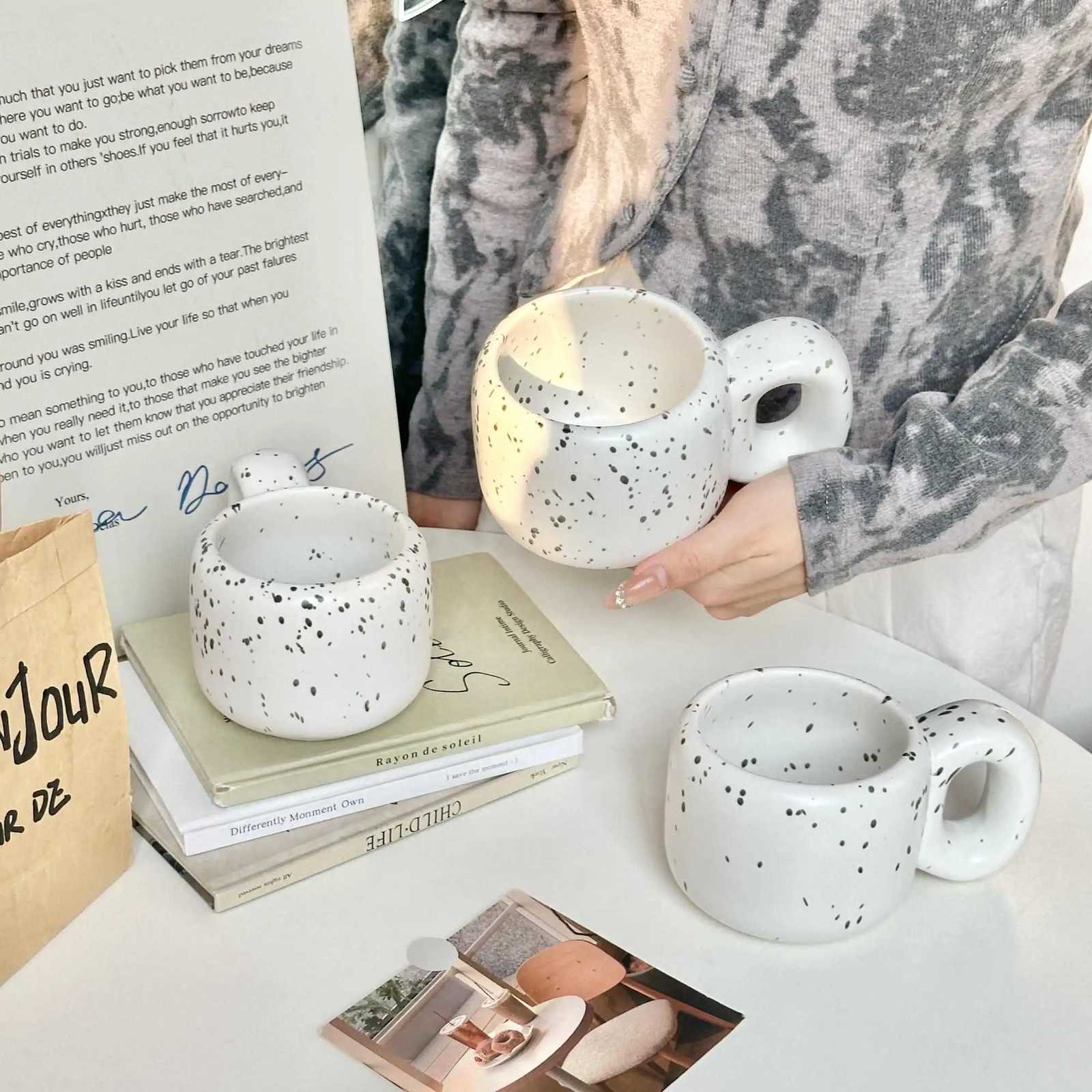 400ml Splash Ink Style Mug Underglaze Colour Retro Fat Handle Nordic Simple Couple Ceramic Mugs Female Dormitory Water Cup Y251125