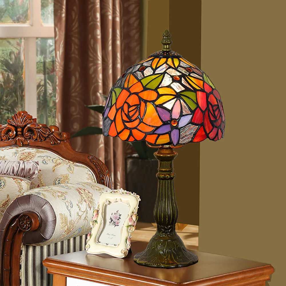 European Style Table Lamp Stained Glass Reading Light Small Room Decorate Lamp for Home Living Room Nightstand Bedroom Office C251125