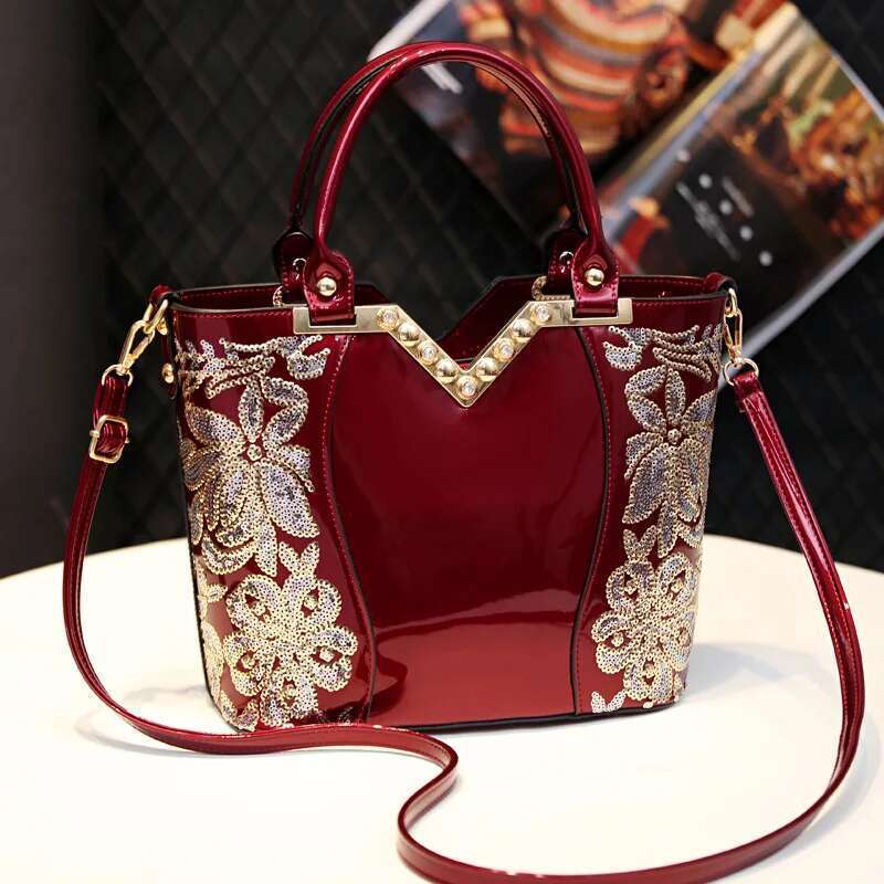Spring new patent leather sequin ed rhinestone handbag banquet dress large-capacity one-shoulder cross-body women's bag