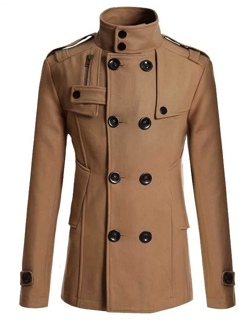 New Mens Woolen Coat Slim-fitting Medium and Long Woolen Trench Coat MenT251125