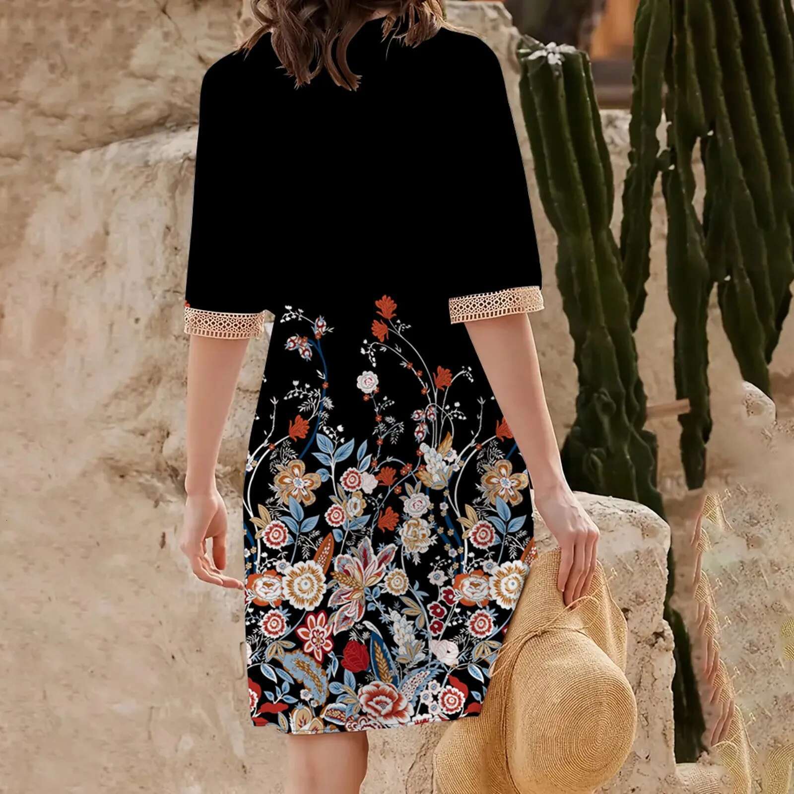 Dongdumaoyi Summer Dress Ladies V Neck Flower Printed Party Women Casual Short Sleeve Beach Holiday Lady
