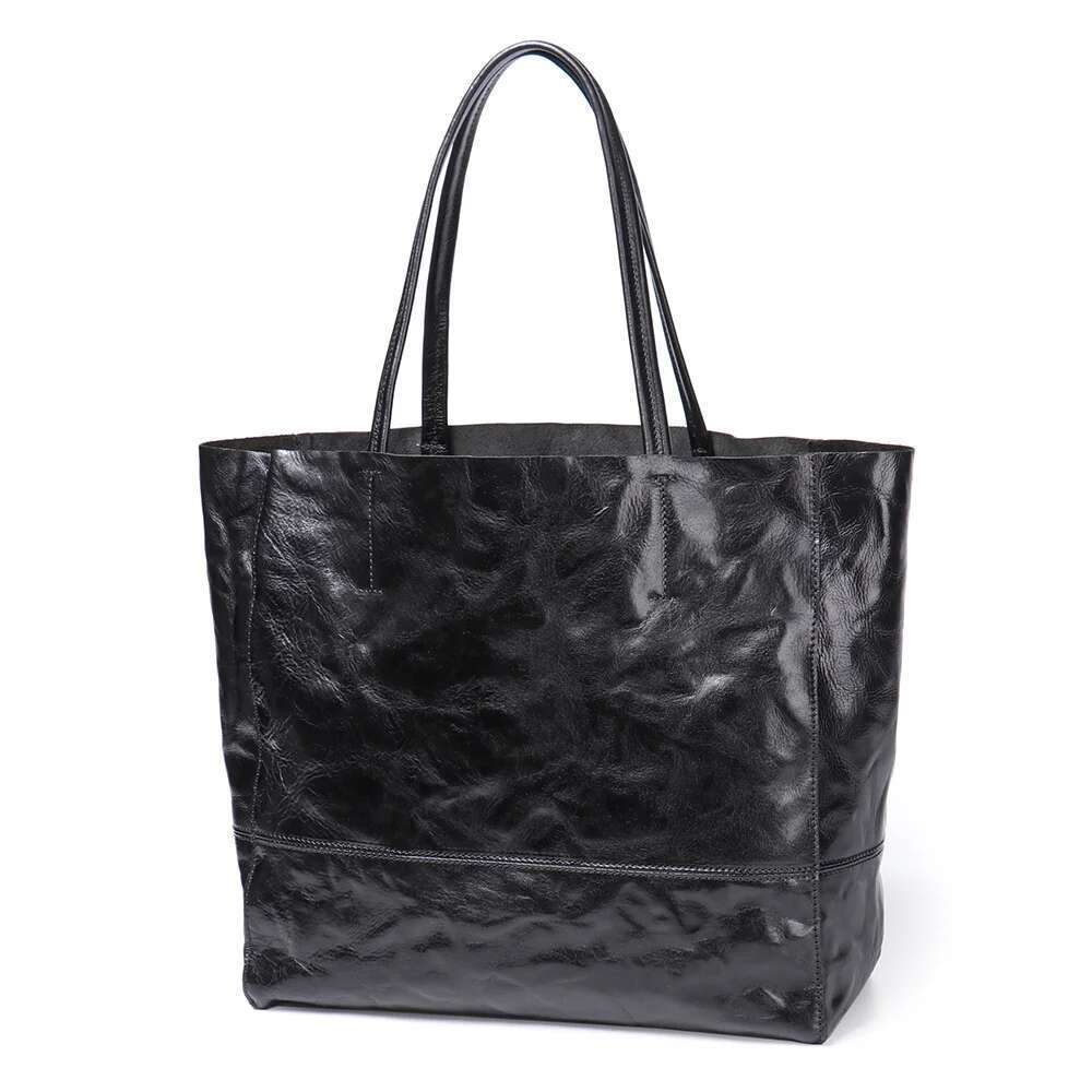 LUOKIR Genuine Leather Vintage Women's Tote Handbag Mother And Child Top Layer Cowhide Shoulder Shopping Bag