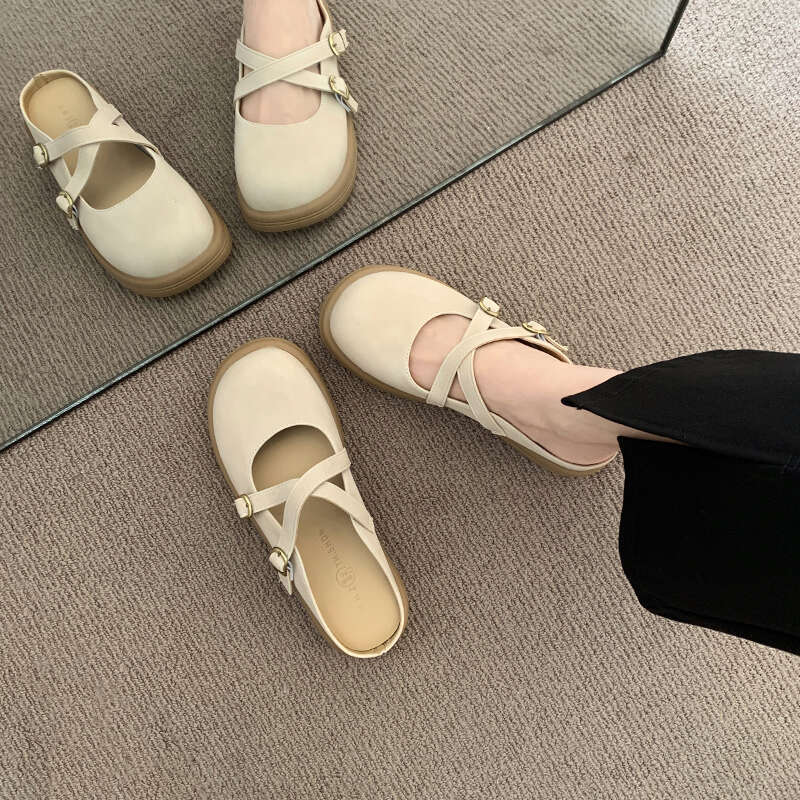 Baotou Slippers Women's Outdoor Wear 2025 New Spring and Summer Mary Jane Half Top Single Shoes Thick Bottom French Outerwear