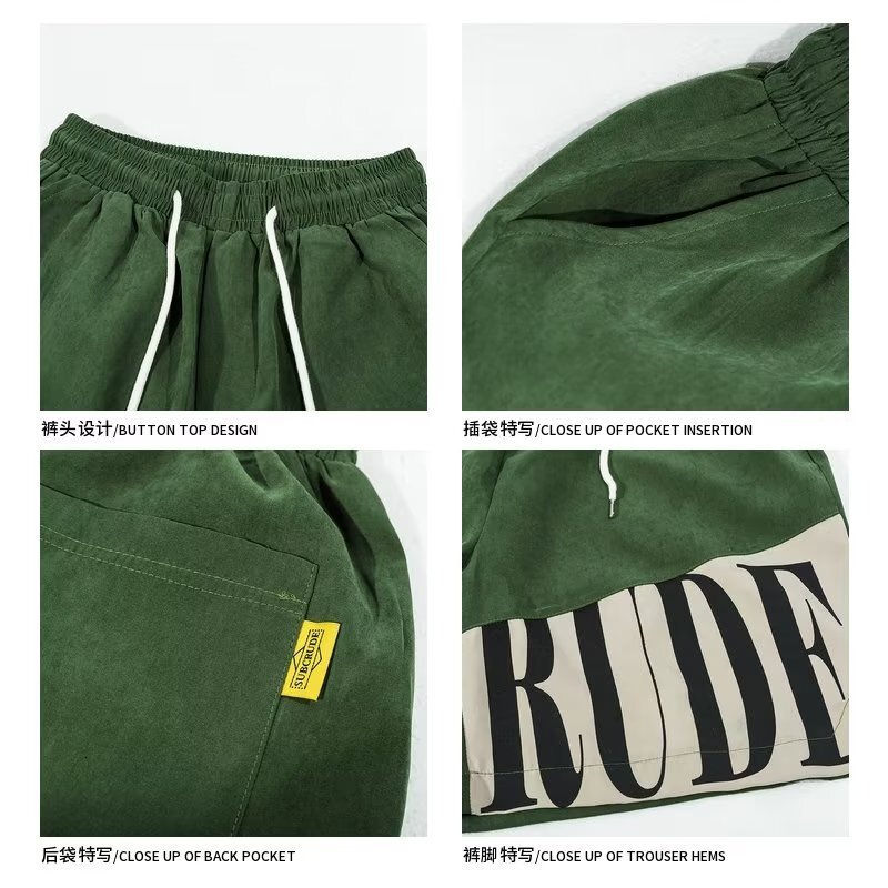 American style high street patchwork letter printed casual shorts for men's summer loose and breathable running sports capris