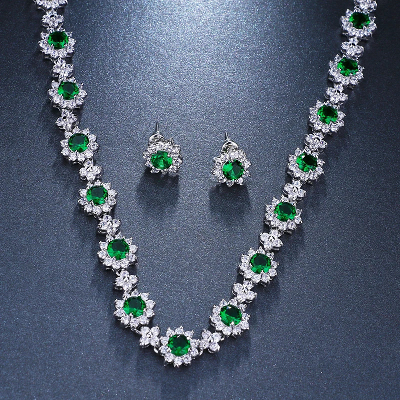 Emmaya Cubic Zircon Crystal Bridal Jewelry Sets Necklace Earrings Sets for Women Wedding Party Jewelry 250417