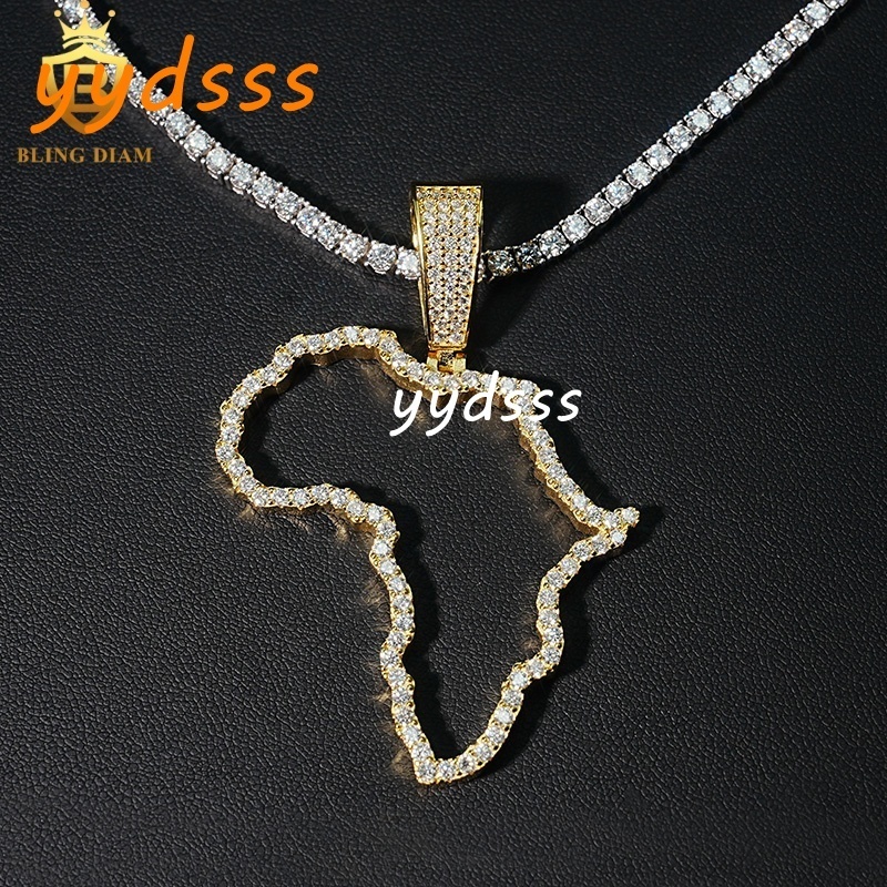 Fashion Hip Hop Jewelry Charms Pendants 925 Sterling Silver VVS Moissanite Africa Map Hollow Iced Out Rapper Pendant