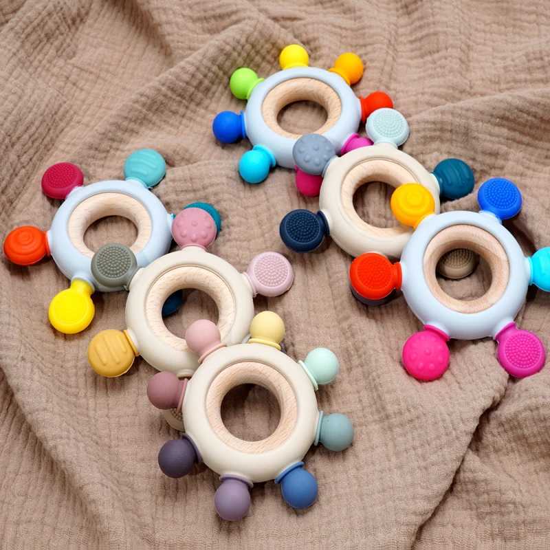 New Color Silicone Teething Infant Chewing Newborn Accessories Baby Healthy Molar Teether Toy BPA Free Wooden Ring Nursing Gift G251125