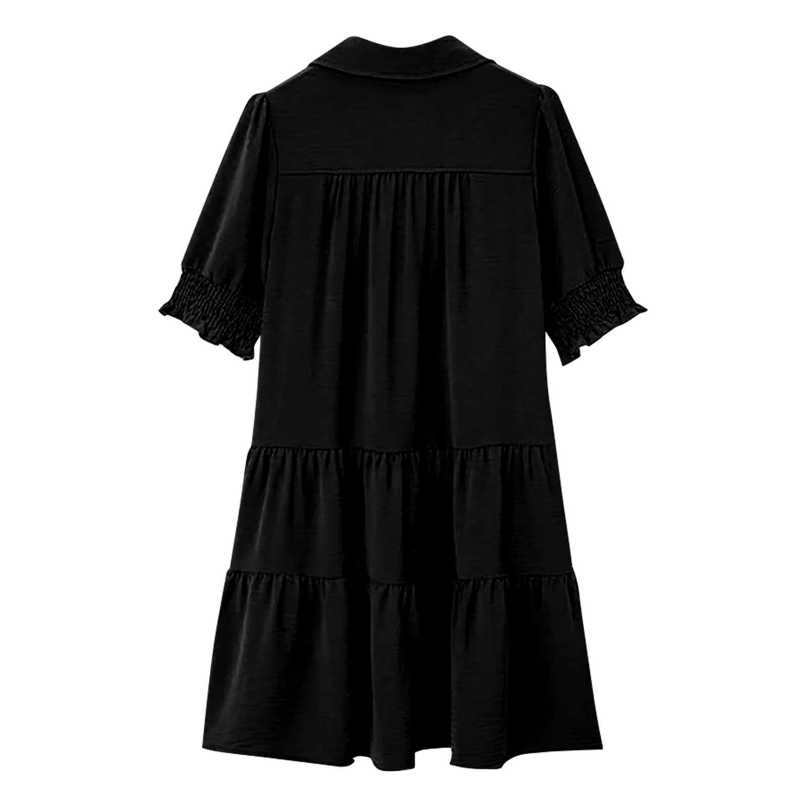 Dongdumaoyi Casual Dresses For Women Lapel Collared V Neck Mid Sleeved Pleated Summer Short Dress For Spring