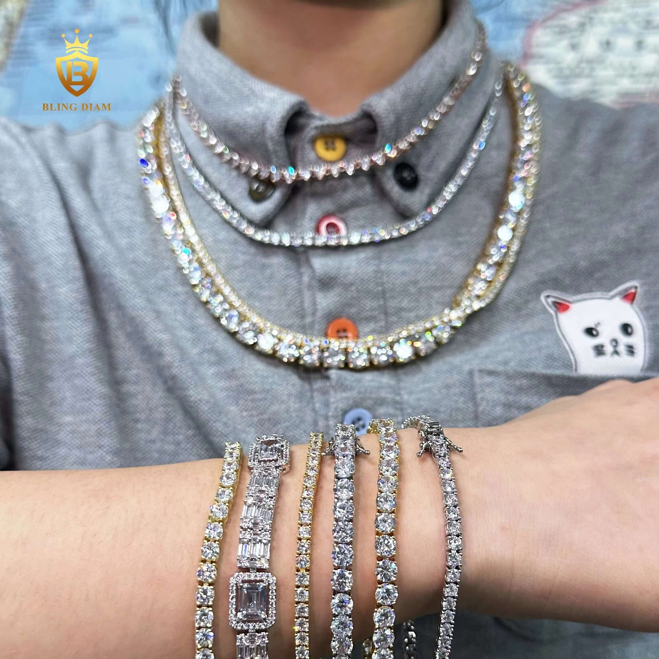 Fashion Brass 18K Gold Plated Fashion Wholesale Chain AAAAA+ Moissanite Cubic Moissanite Tennis Bracelet and Necklace