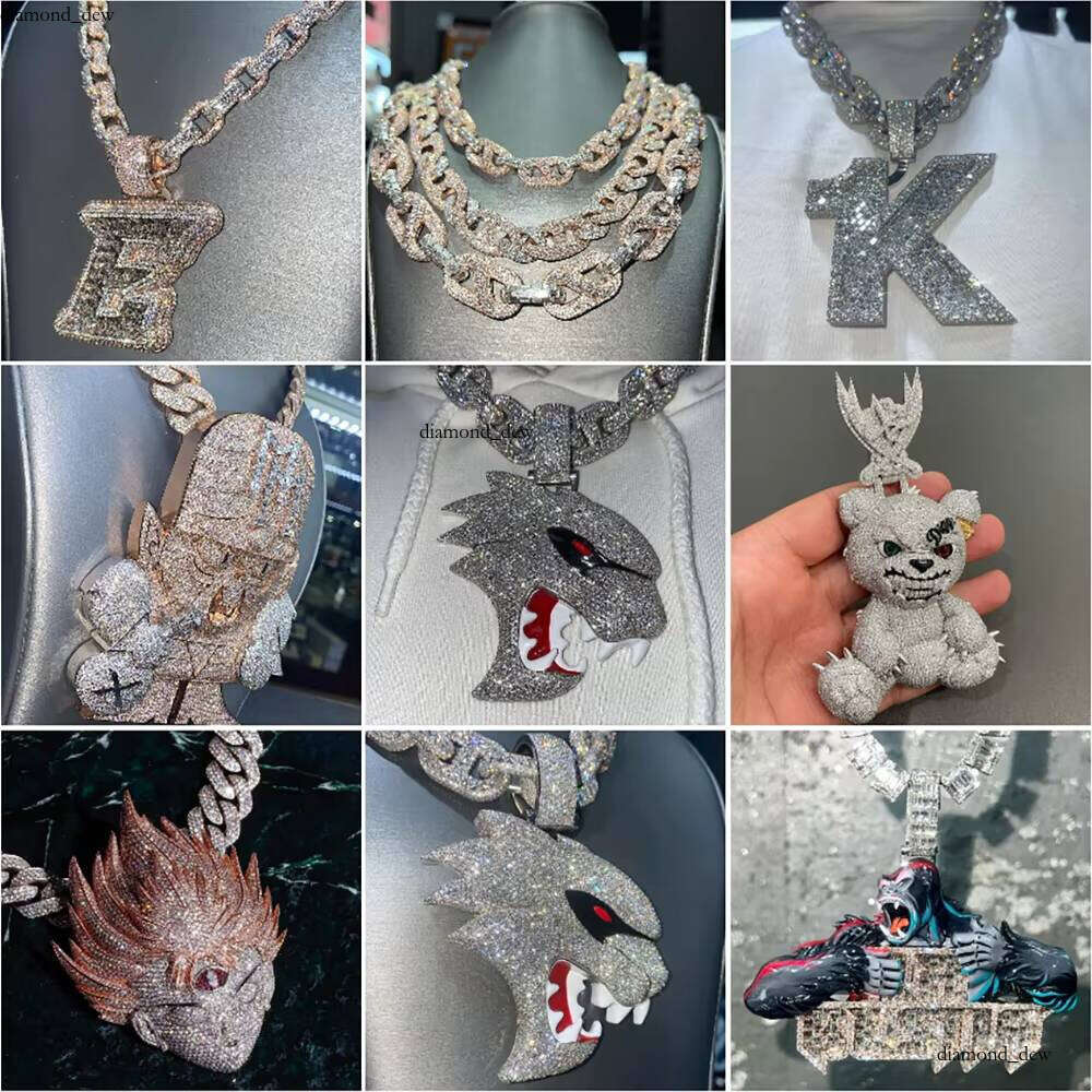 Long Stick Bread Cutting Vvs Silicon Stone Iced Exquisite Platinum Sterling Sier 3D Pendant Fine Men's Jewelry