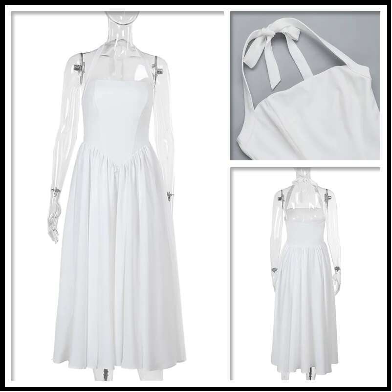 Dongdumaoyi Townlike Waist Wrap A Line Pleated Dress Women Halter Summer Midi Long Backless Nightclub Sexy Party Dresses