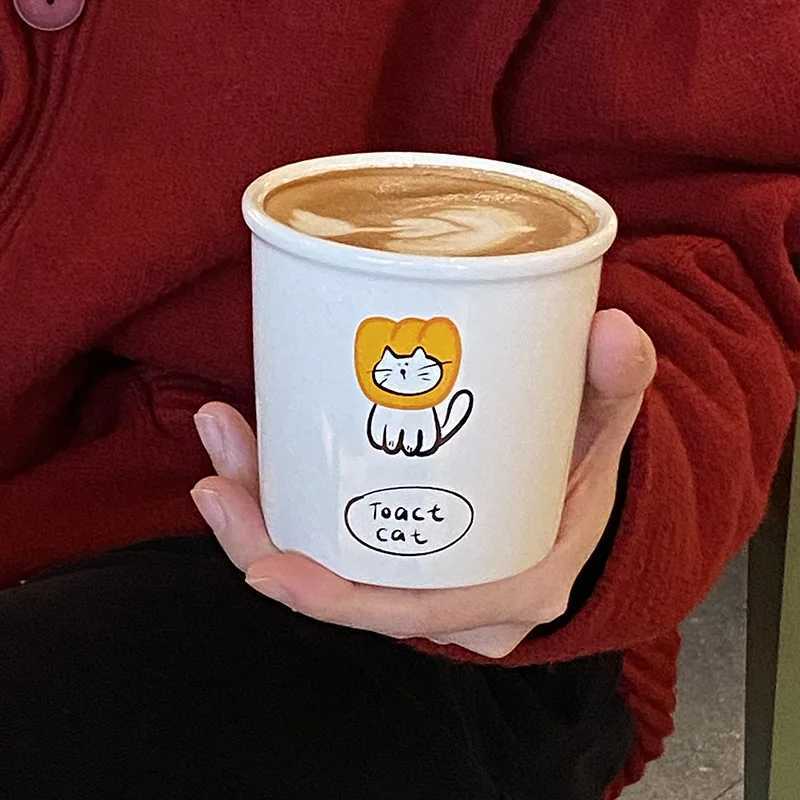 Ceramic Coffee Mug with Cute Cartoon Toast Kitten Creative Design Home Office Drinking Cup Breakfast Coffee Milk Cup 350ml Y251125