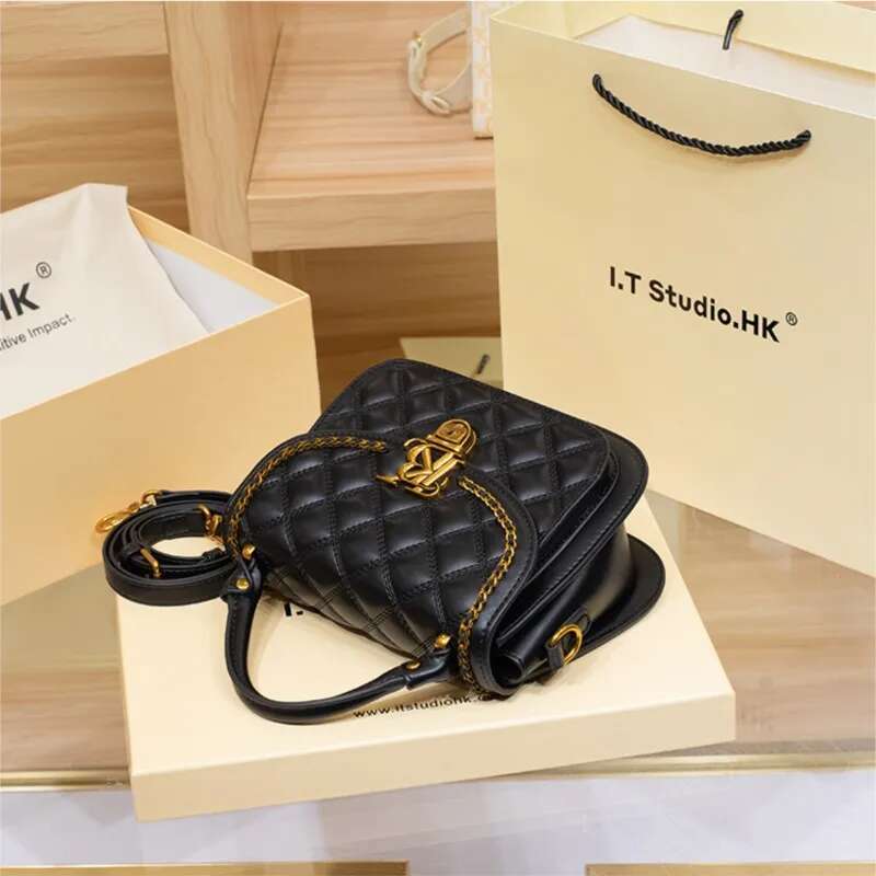 Women's Handbag Designer Brand Genuine Leather Dia Grid Portable Small Square 2024 New High-End Feeling Crossbody Bag