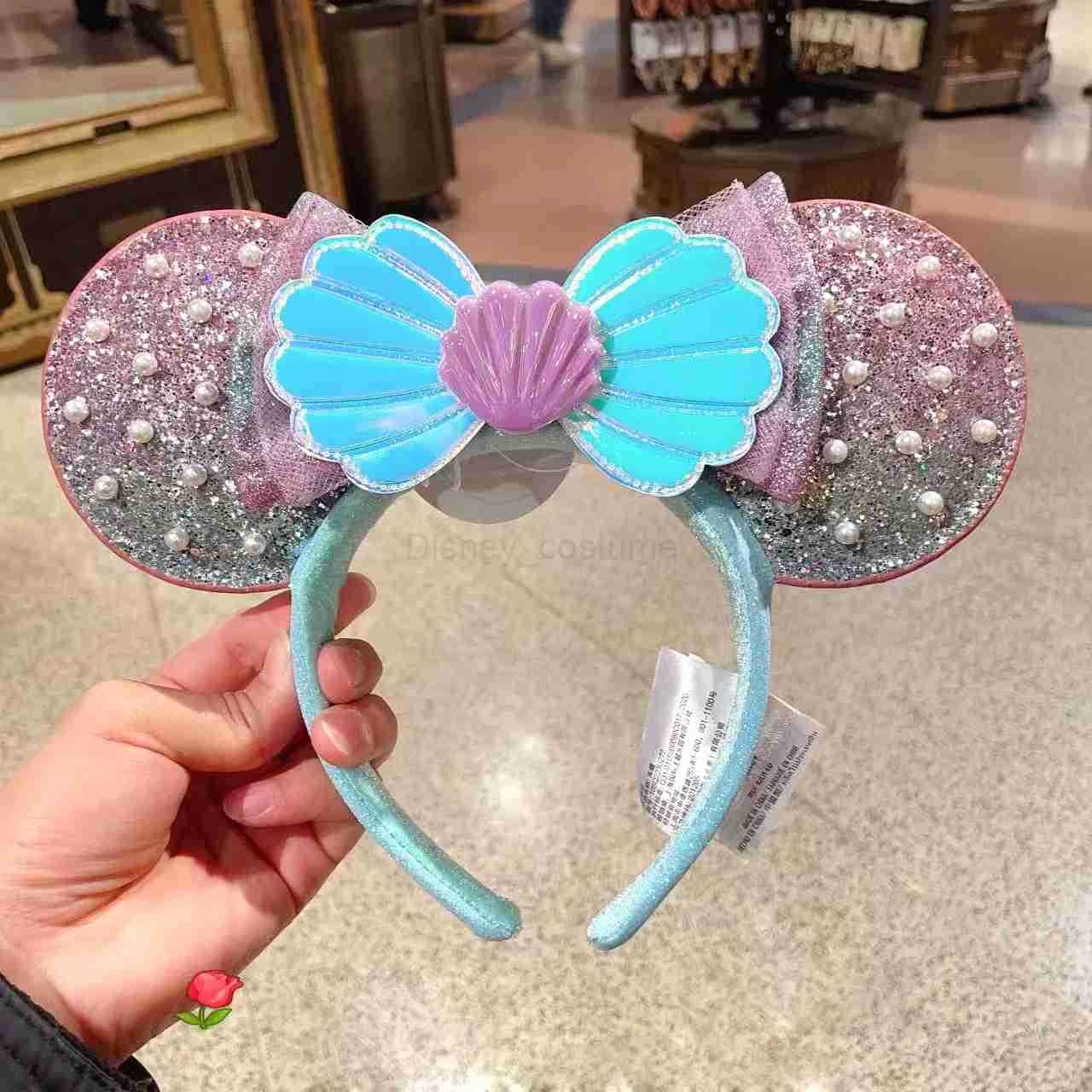 Disney Princess series mermaid Minnie Mouse Headband Shell Bow Ears COSTUME Headband Cosplay Plush Adult/Children Headband Gift X250425