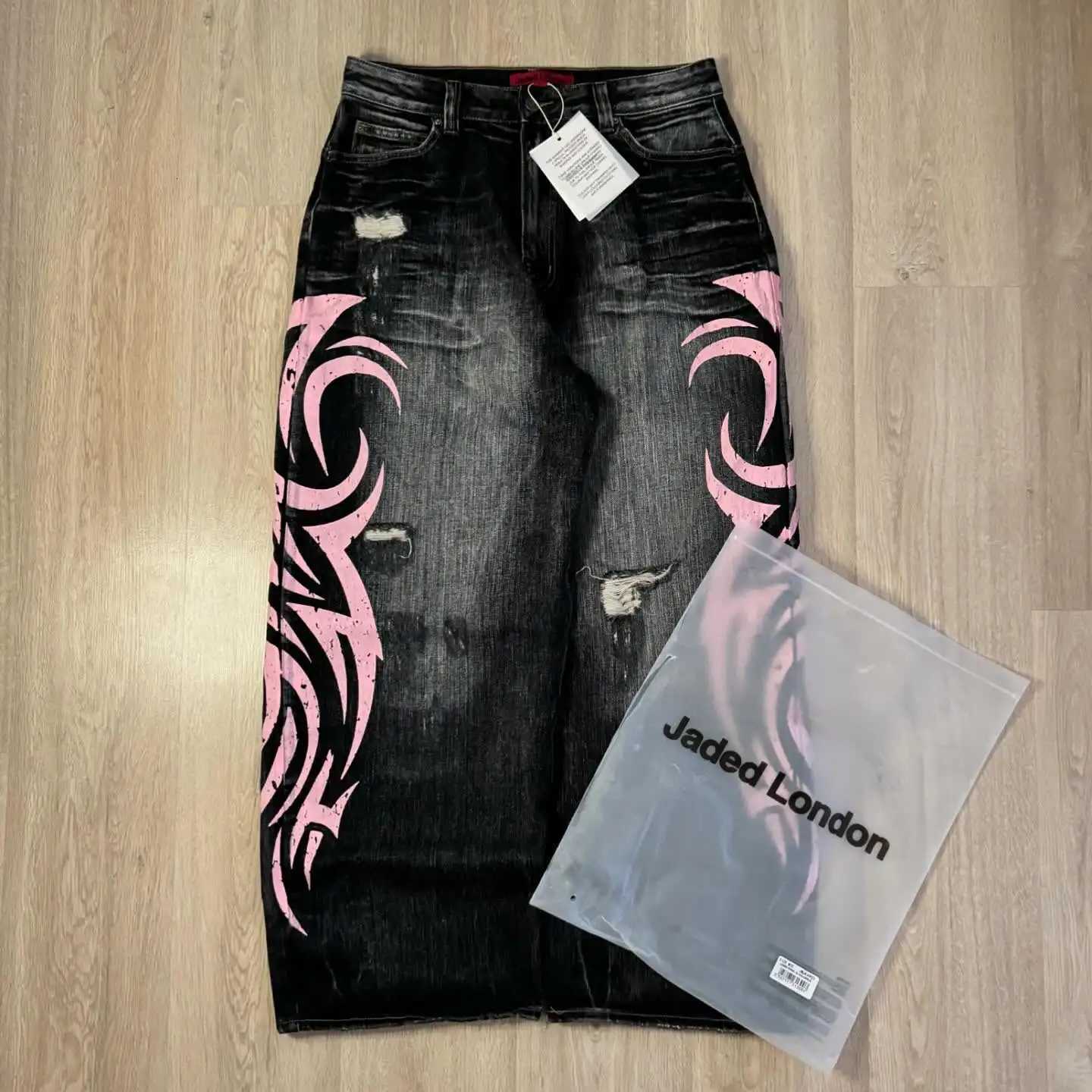 Fashion Y2K Pink Baggy Jeans Vintage Printing Pattern Washed Ripped Jeans Hip Hop Streetwear Harajuku Men Women Casual Wide Leg Jeans Y251124