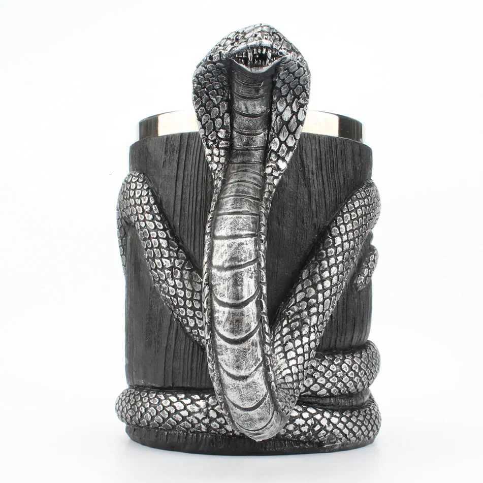 600ML Snake Mug Stainless Steel Cobra Double Layer Mug Office Home Cup Personzed Drinking Set Silver Black Man Gift Y251125