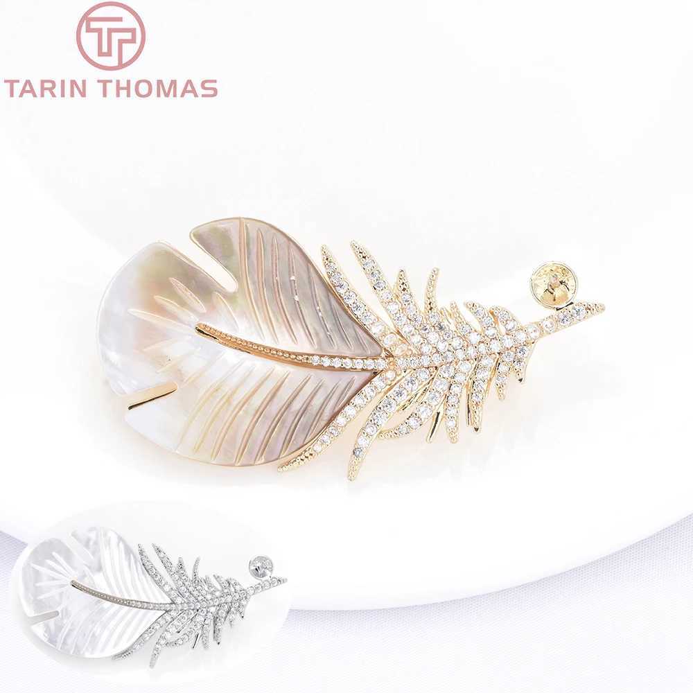 10315 1Piece 24K Gold Color Brass and Natural Seashell Feather Shaped Brooch High Quality DIY Jewelry Making Accessories J251125